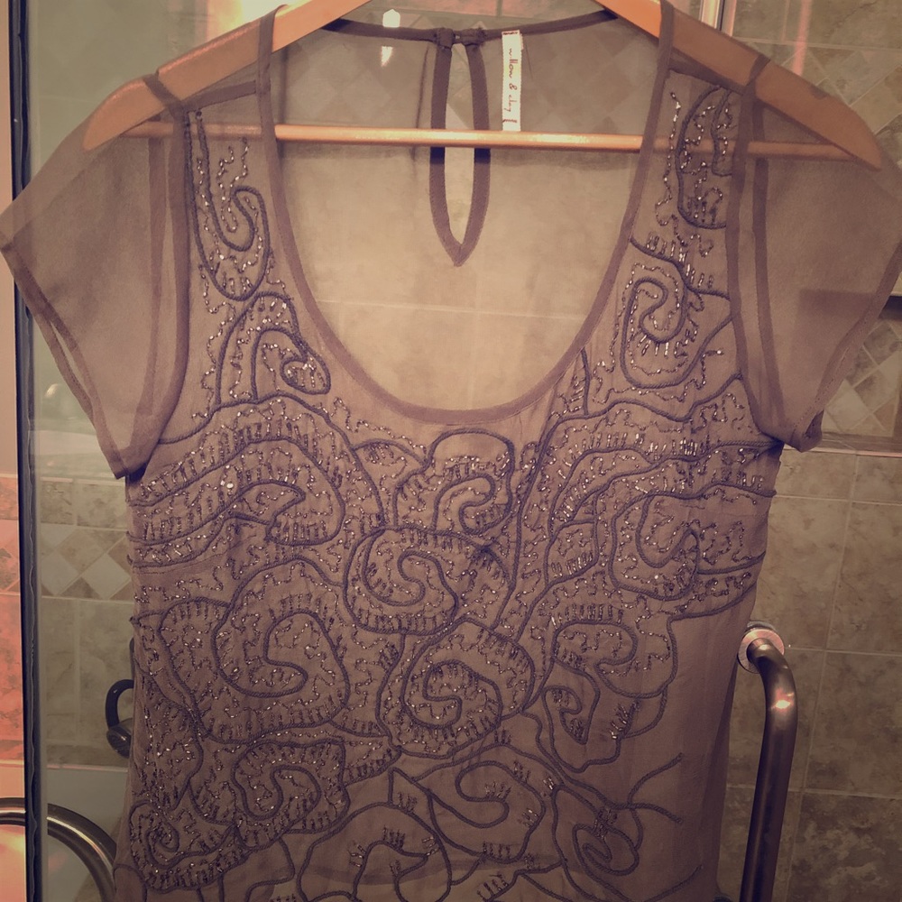 Embellished lavender-grey blouse